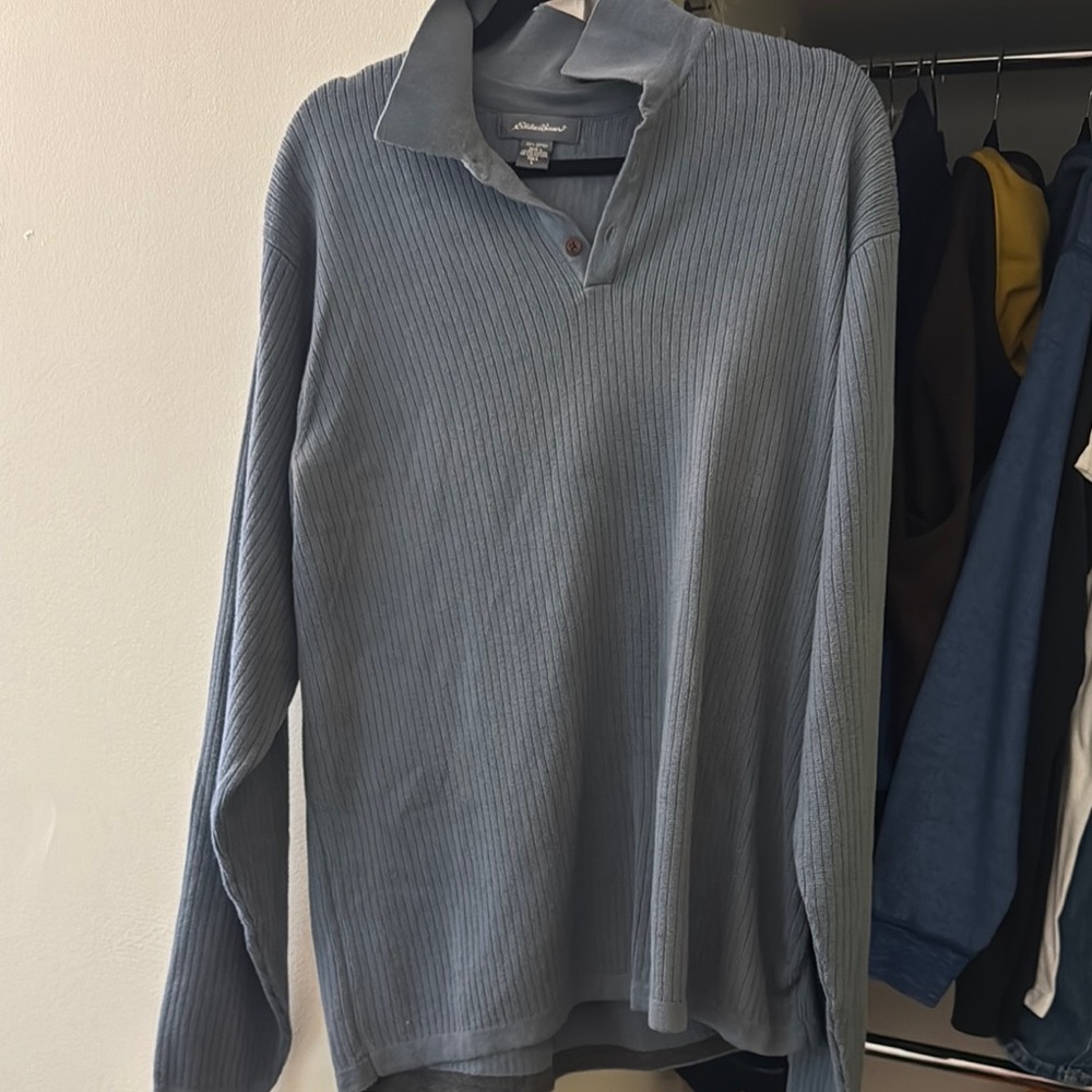 Eddie Bauer Men's Blue Ribbed Pullover